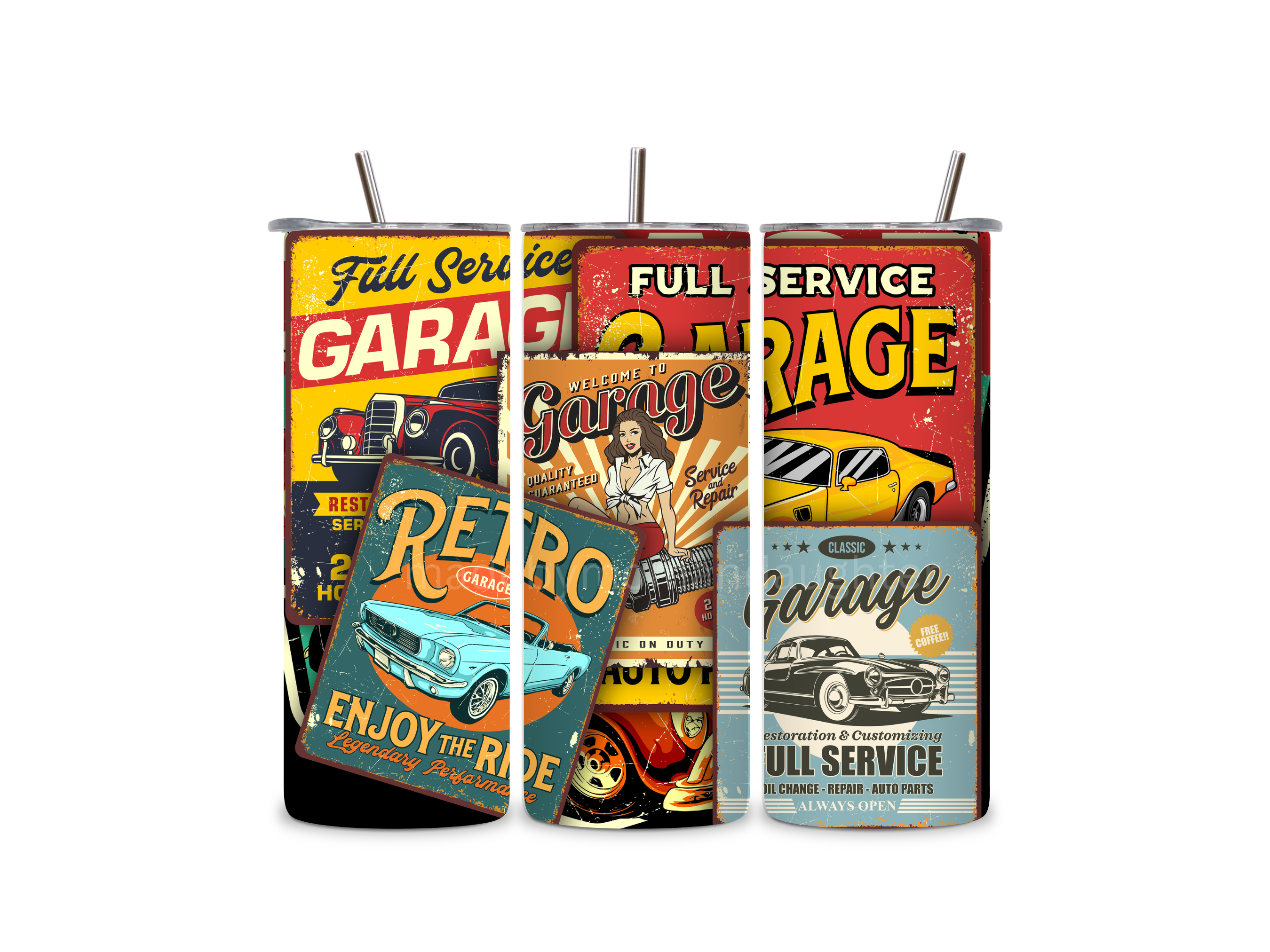 Retro Car Signs Tumbler 20oz Stainless Steel Bottle Drinkware Water Bottles Cup Washable Mug Reusable Portable Bottled Lid Straw Gift Handmade Insulated perfect gift