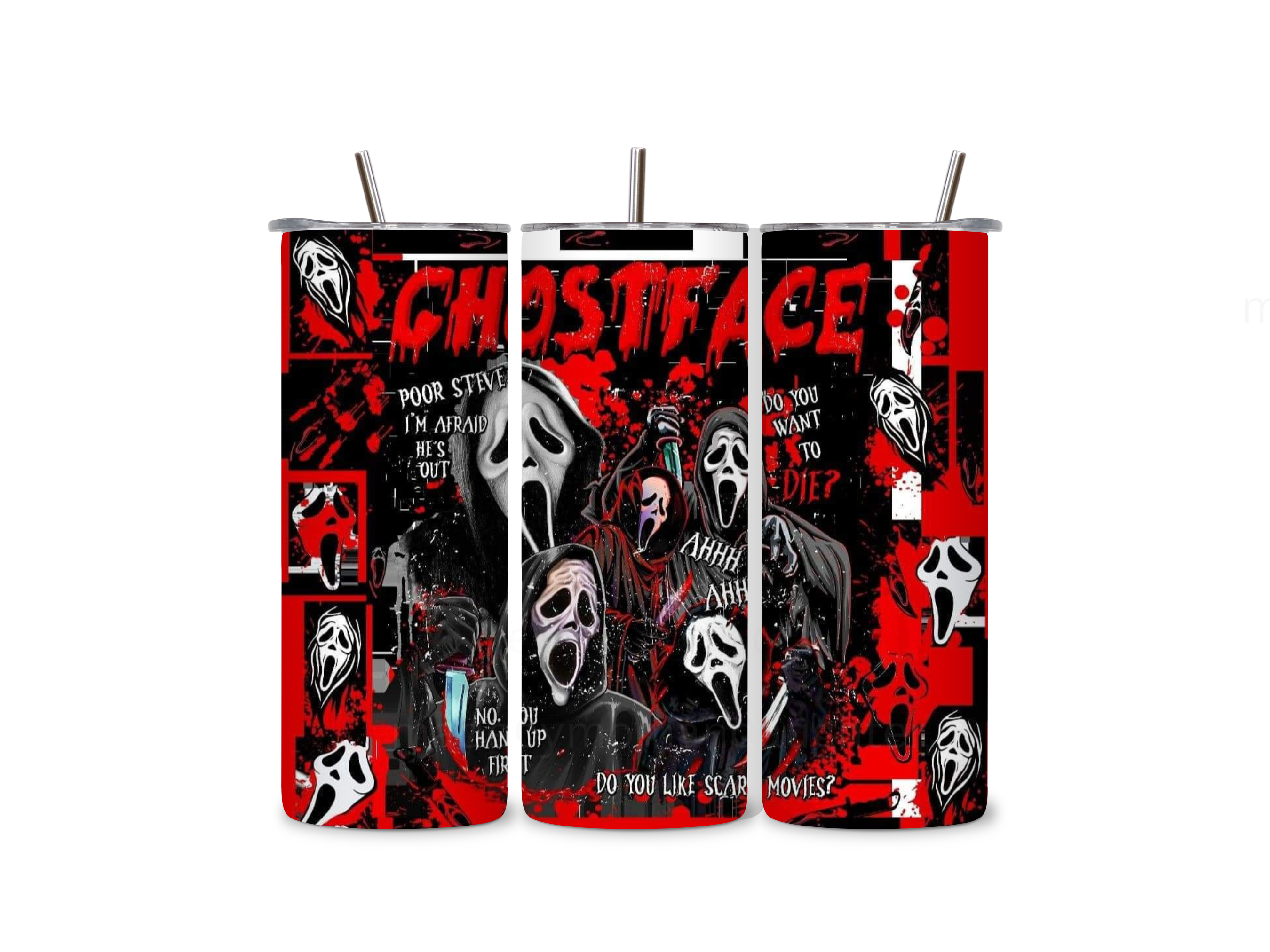 GhostFace Tumbler 20oz Stainless Steel Bottle Drinkware Water Bottles Cup Washable Mug Reusable Portable Bottled Lid Straw Gift Handmade Insulated perfect gift