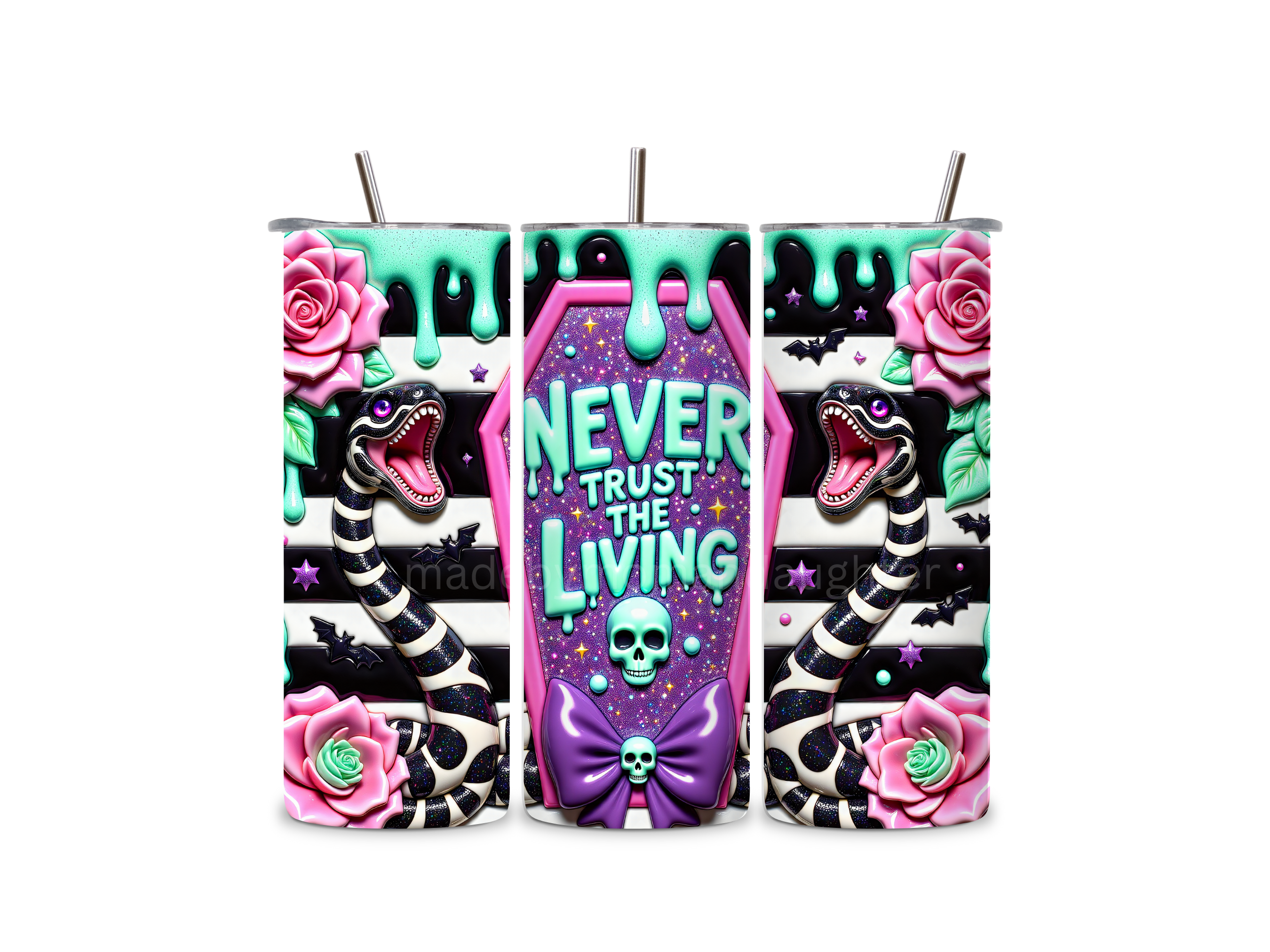 Never Trust the Living Tumbler 20oz Stainless Steel Bottle Drinkware Water Bottles Cup Washable Mug Reusable Portable Bottled Lid Straw Gift Handmade Insulated perfect gift