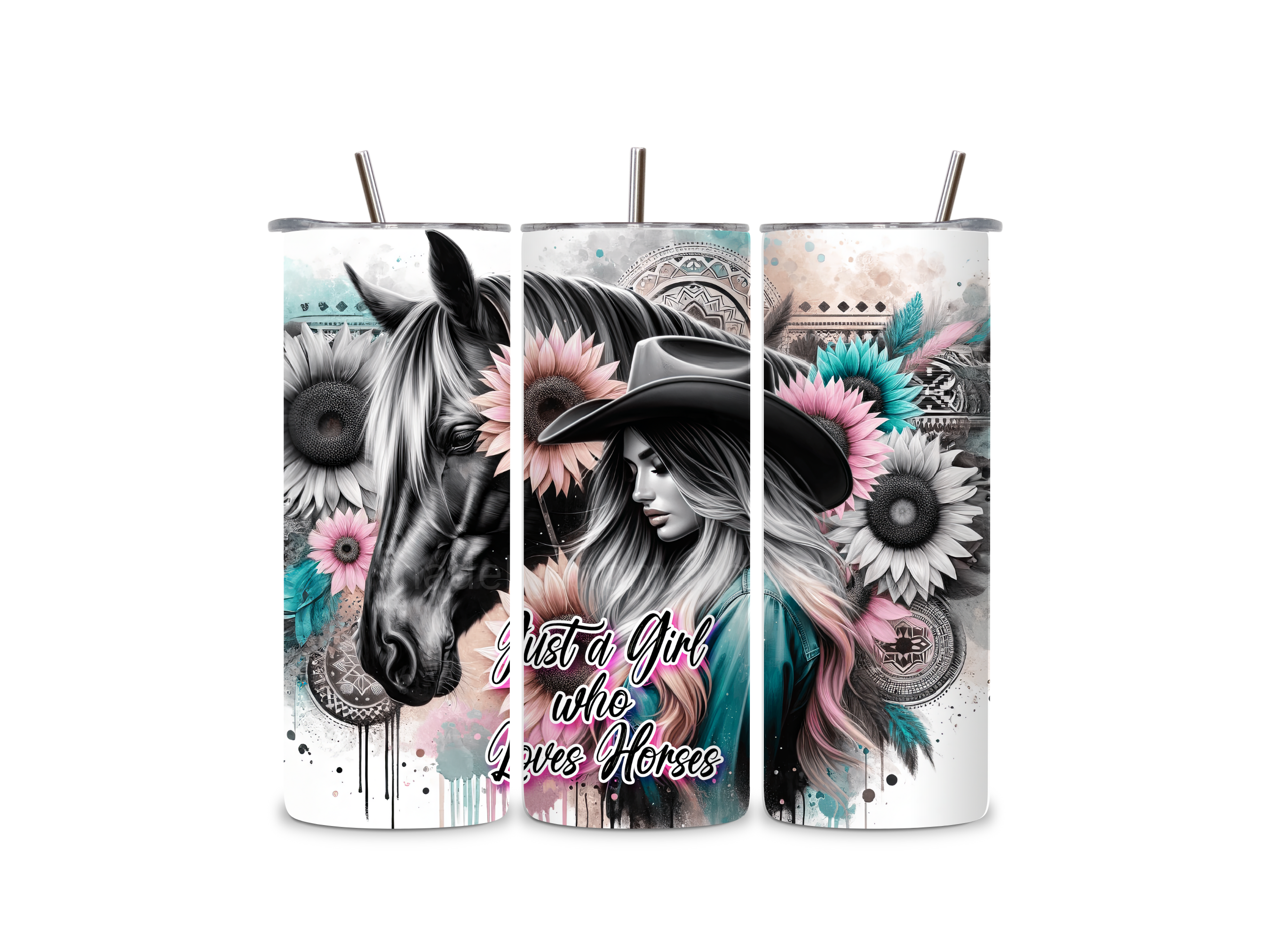Horse Tumbler 20oz Stainless Steel Bottle Drinkware Water Bottles Cup Washable Mug Reusable Portable Bottled Lid Straw Gift Handmade Insulated perfect gift