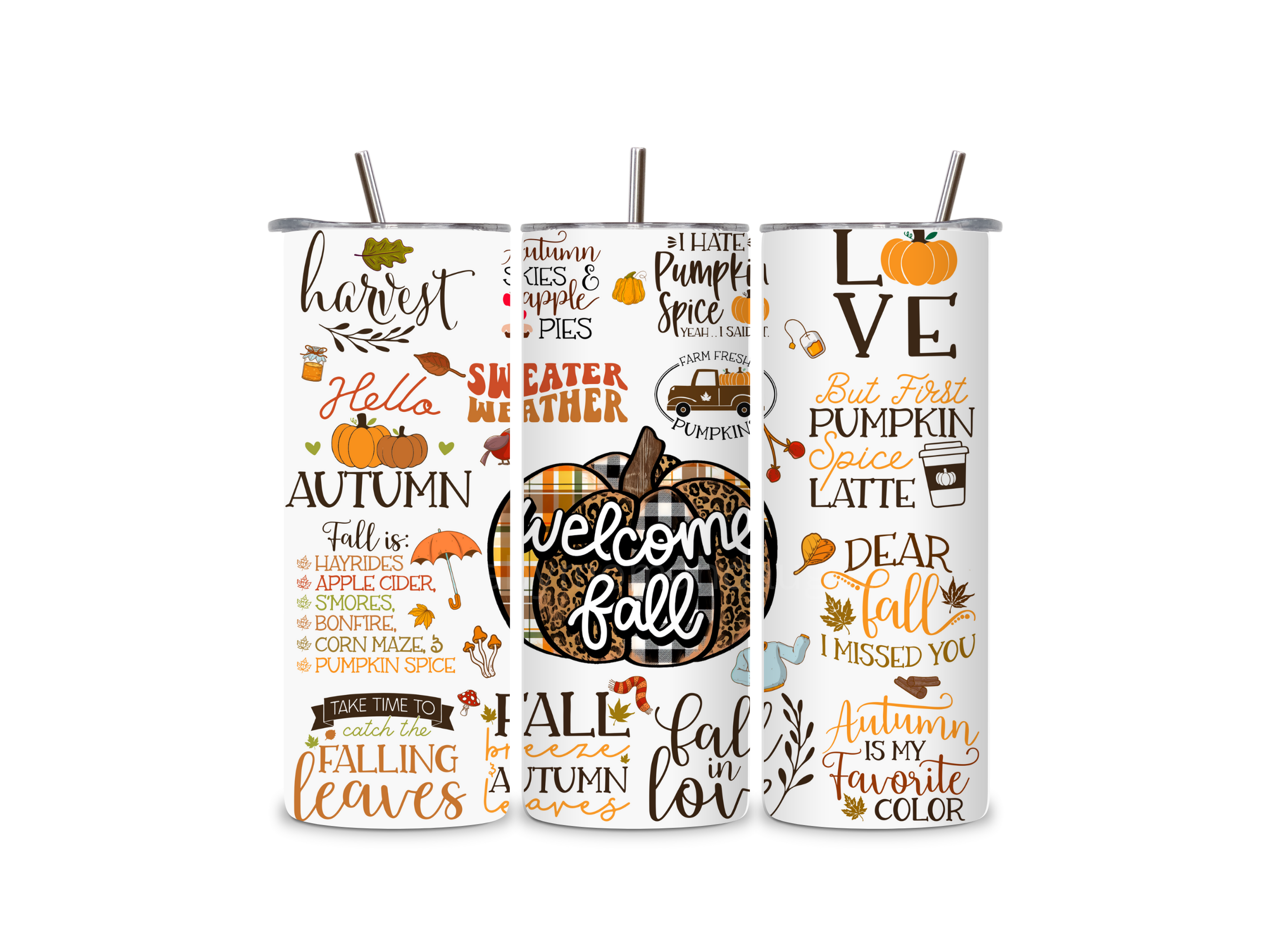 Fall Tumbler 20oz Stainless Steel Bottle Drinkware Water Bottles Cup Washable Mug Reusable Portable Bottled Lid Straw Gift Handmade Insulated perfect gift