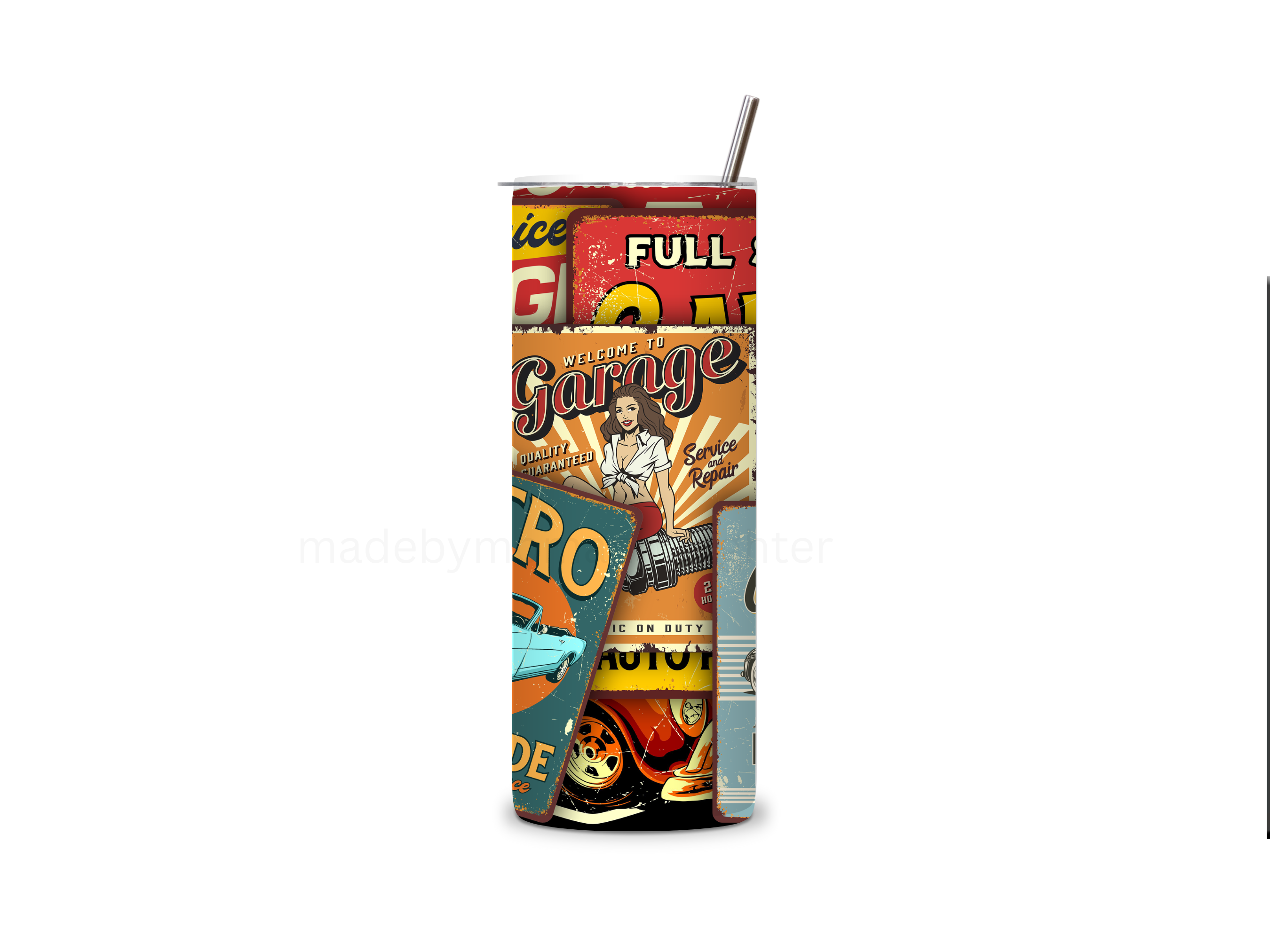 Retro Car Signs Tumbler 20oz Stainless Steel Bottle Drinkware Water Bottles Cup Washable Mug Reusable Portable Bottled Lid Straw Gift Handmade Insulated perfect gift