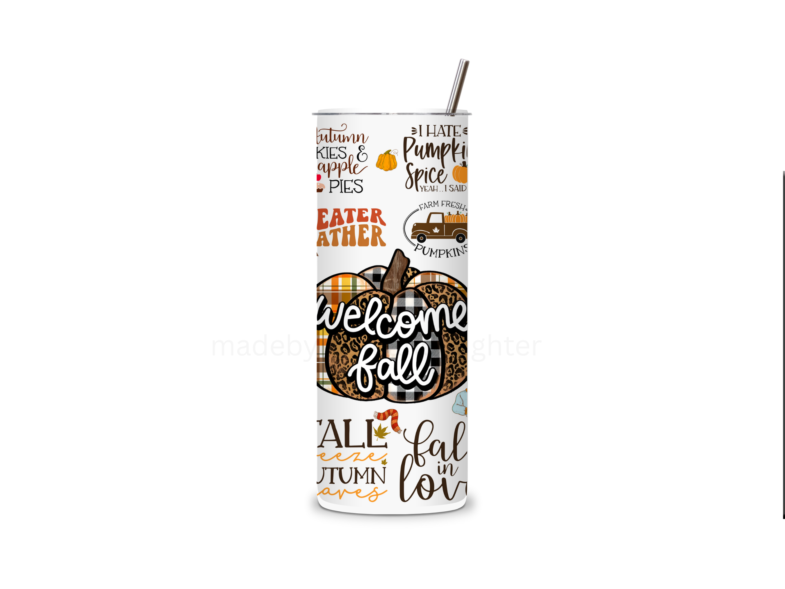 Fall Tumbler 20oz Stainless Steel Bottle Drinkware Water Bottles Cup Washable Mug Reusable Portable Bottled Lid Straw Gift Handmade Insulated perfect gift