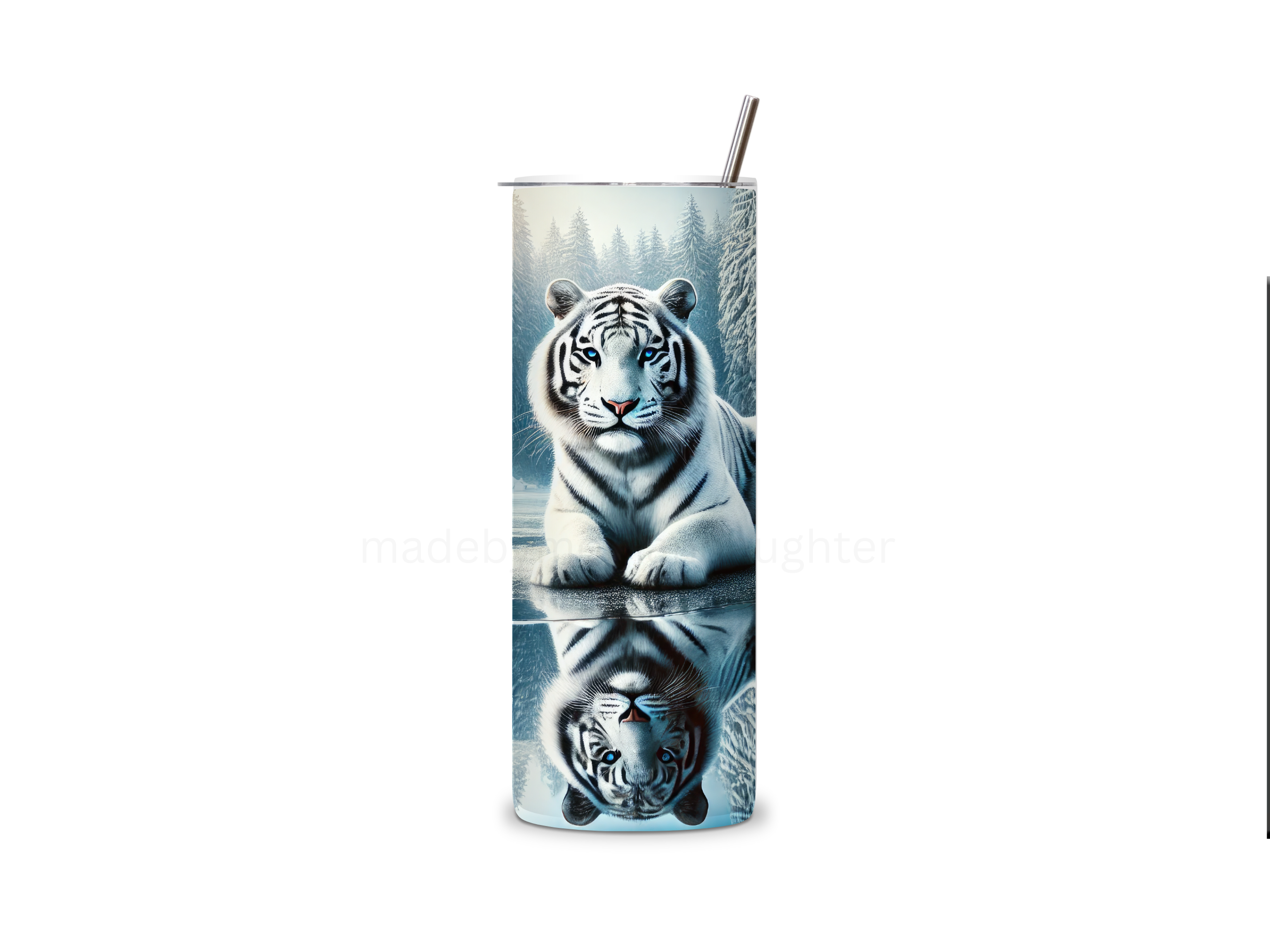White Tiger Tumbler 20oz Stainless Steel Bottle Drinkware Water Bottles Cup Washable Mug Reusable Portable Bottled Lid Straw Gift Handmade Insulated perfect gift
