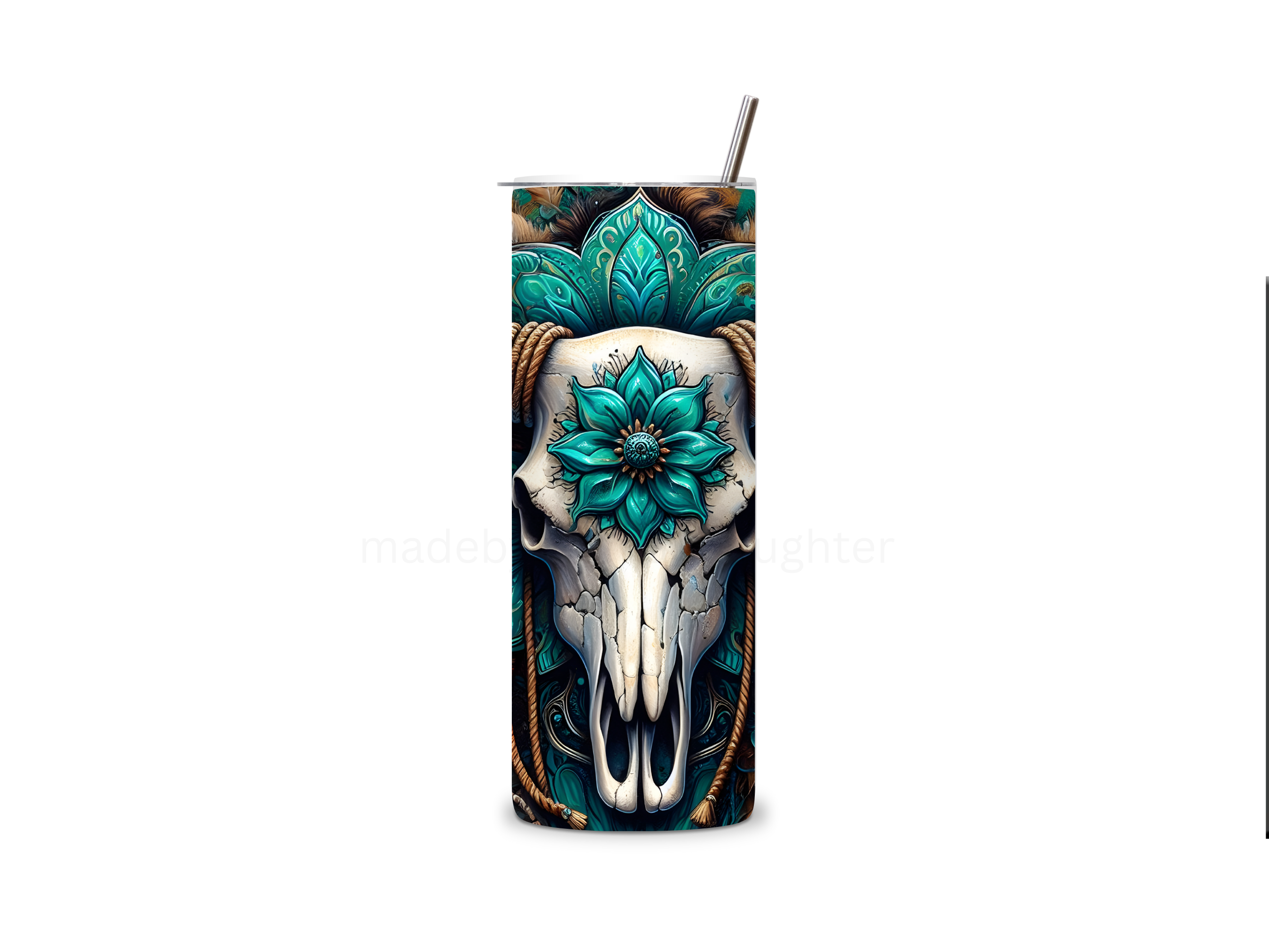 Cow Skull  Tumbler 20oz Stainless Steel Bottle Drinkware Water Bottles Cup Washable Mug Reusable Portable Bottled Lid Straw Gift Handmade Insulated perfect gift