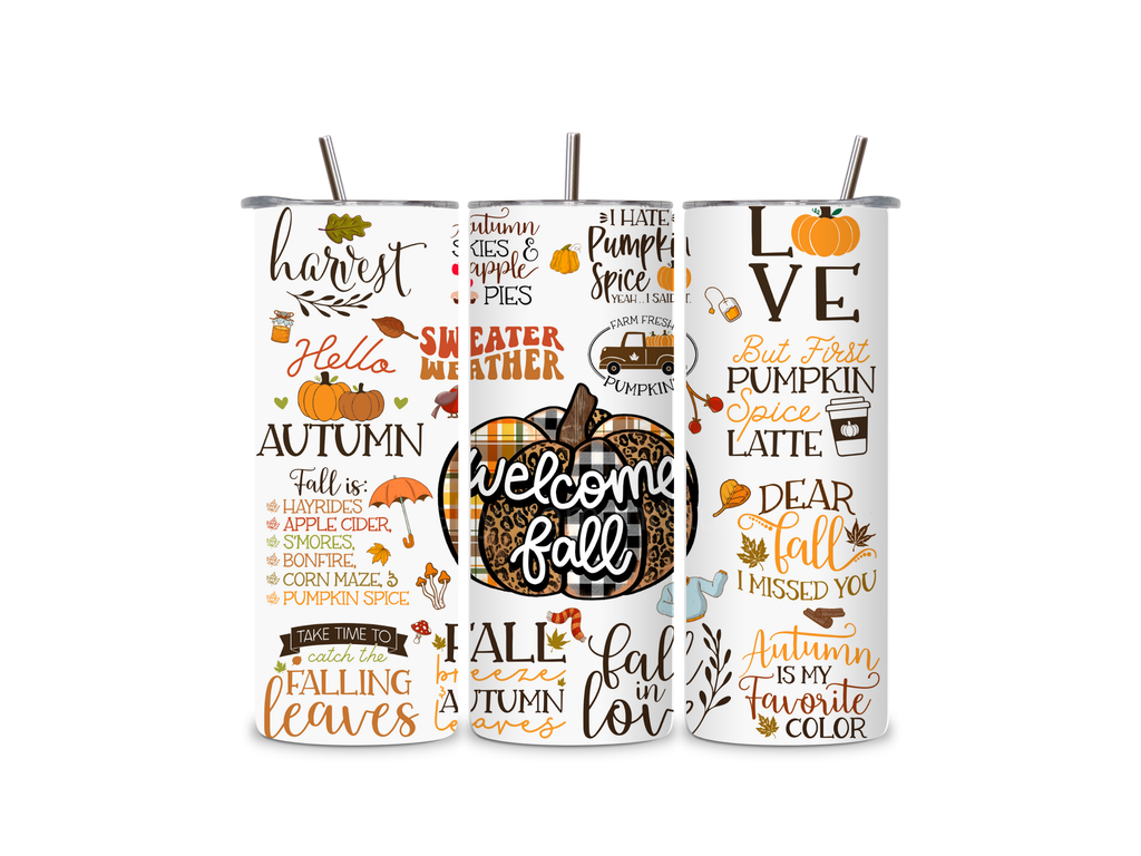 Fall Tumbler 20oz Stainless Steel Bottle Drinkware Water Bottles Cup Washable Mug Reusable Portable Bottled Lid Straw Gift Handmade Insulated perfect gift