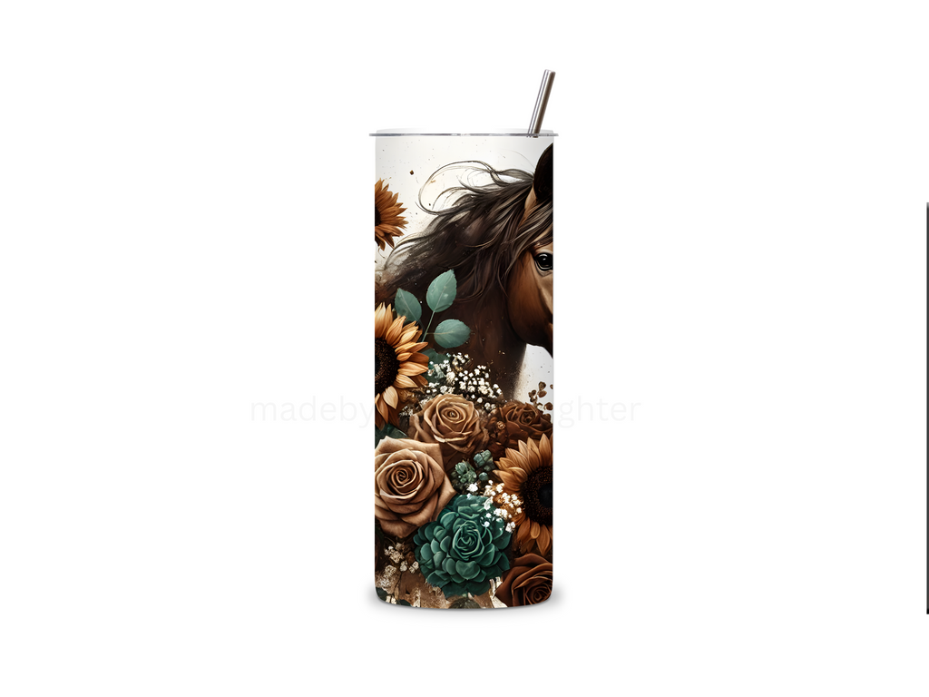 Horse Tumbler 20oz Stainless Steel Bottle Drinkware Water Bottles Cup Washable Mug Reusable Portable Bottled Lid Straw Gift Handmade Insulated perfect gift